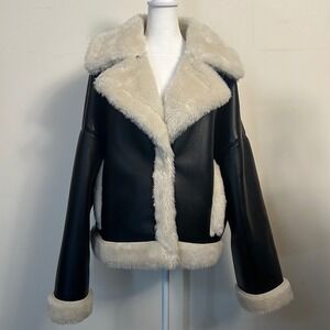 Abercrombie & Fitch Vegan Leather Shearling Aviator Jacket Black XL AF60354